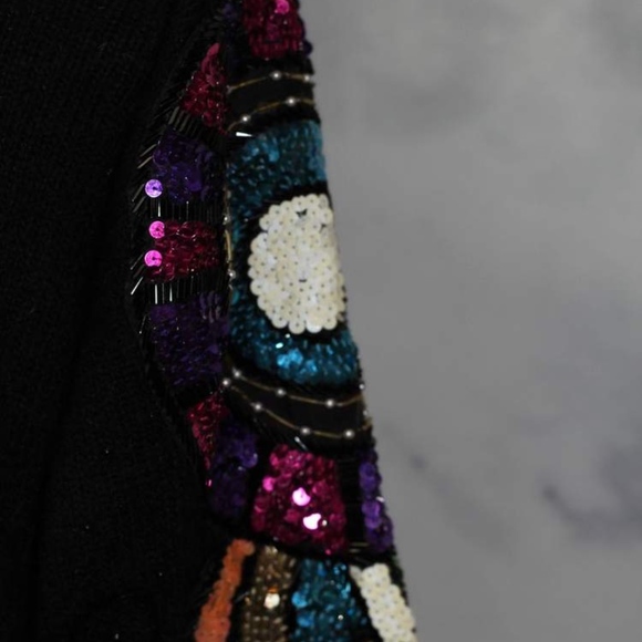Lisa Ashley Original Black Silk Wool Sequenced Swe - Picture 5 of 7
